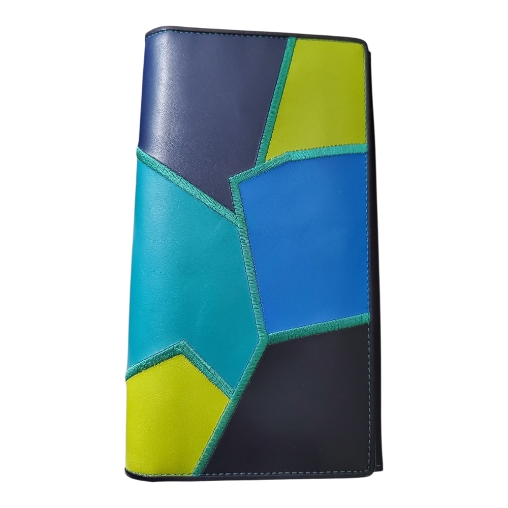 Yves Saint Laurent 80's Style Y2K Blue and Green Colorblock Patchwork Wallet - Picture 1 of 14